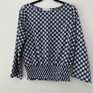 Michael Kors Black & White Elastic Waist Blouse Top